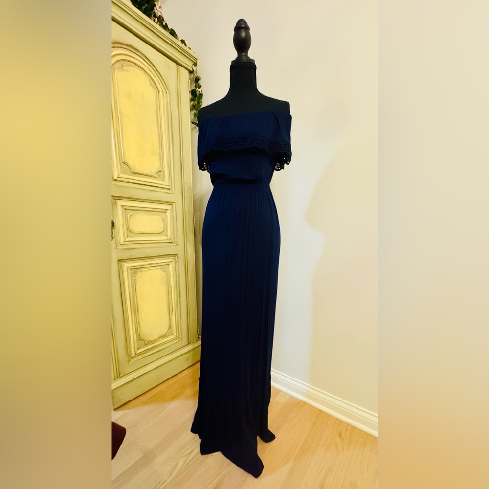 Felicity & Coco Navy Off-Shoulder Maxi Dress